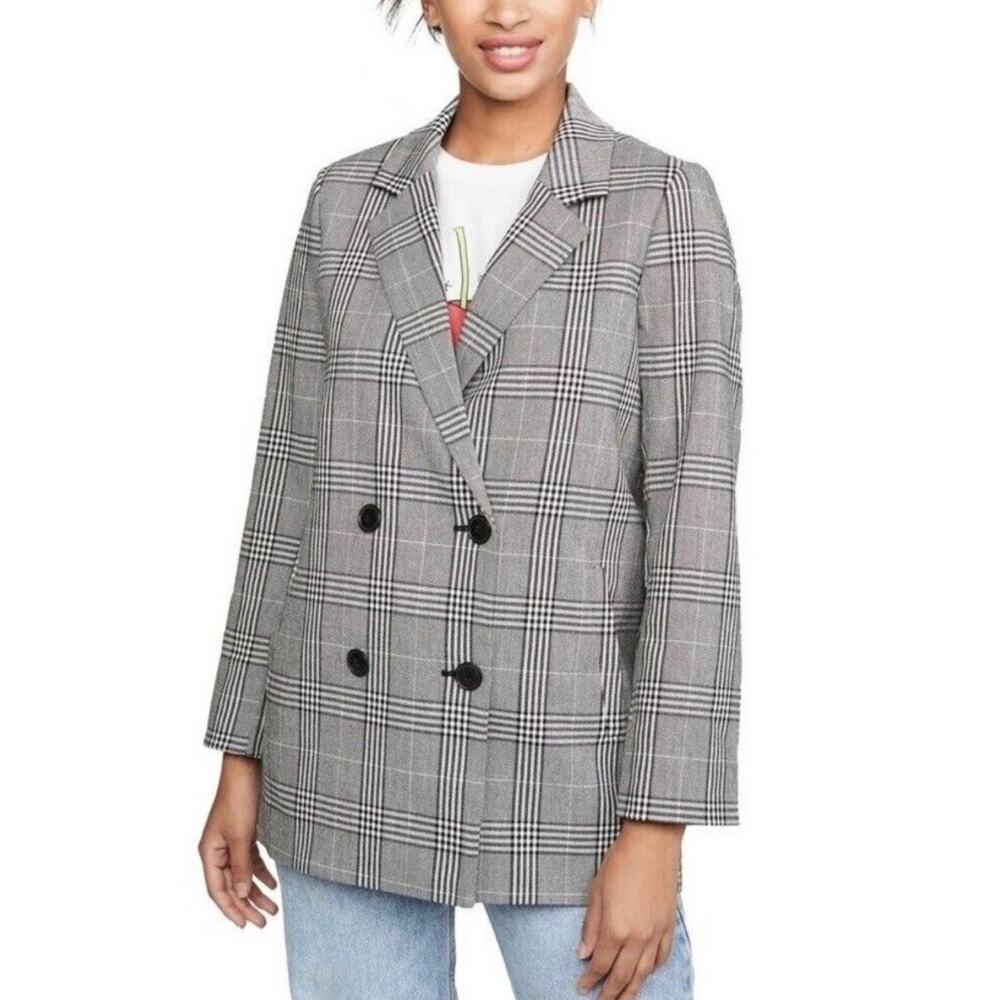 Madewell Caldwell Oversized Black White Plaid Double Breasted Blazer-Size S